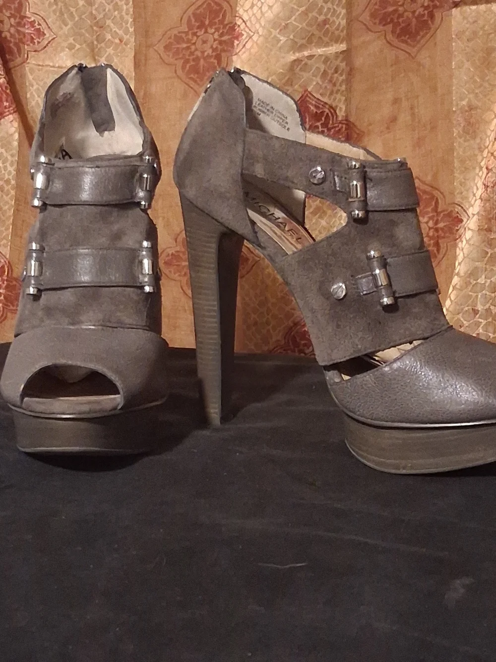 Michael Kors Gray Suede Peep-Toe Platform Heel